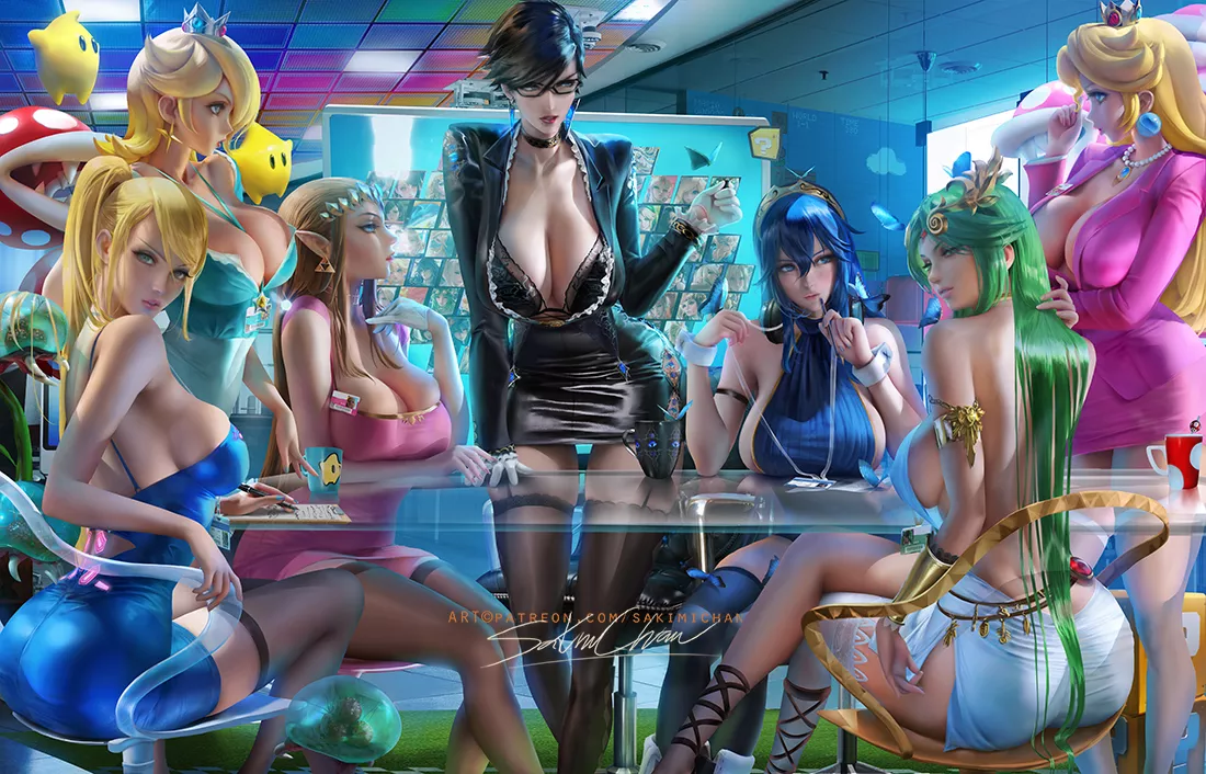 Smash Meeting With Samus Rosalina Zelda Bayonetta Byleth Palutena And Peach Sakimichan