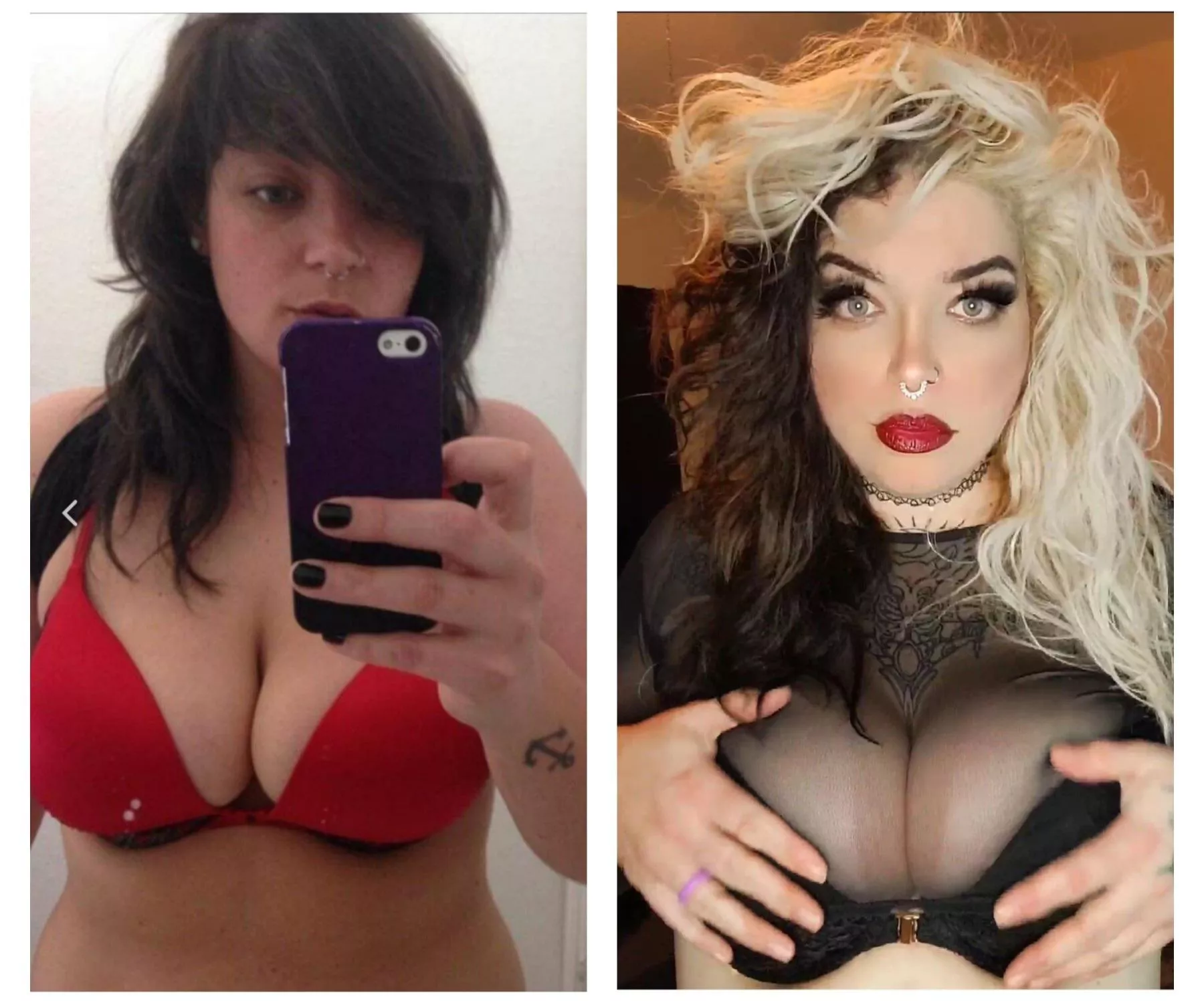 #10 yr challenge. Baby emo Lily, pre tattoos and kids vs. now. Which do you prefer??