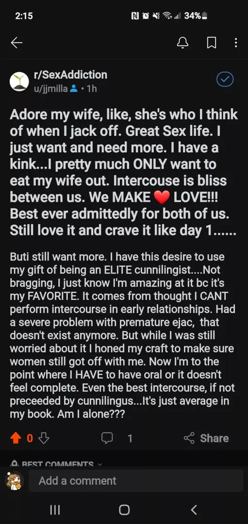 [39 M] I am a God of eating pussy....my wife won't let me share my gift...ideas?