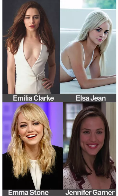 [4] Emilia Clarke vs. Elsa Jean vs. Emma Stone vs. Jennifer Garner