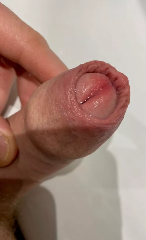 (45) Juicy close up of my pre-cum if anyone wants a lick 😜