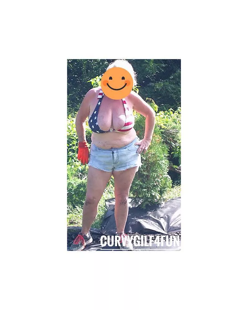 57 y.o.- Worked in the yard late Thursday and the smart@ss photographer struck again! Hope you like sweat, dirt, and curves! ???