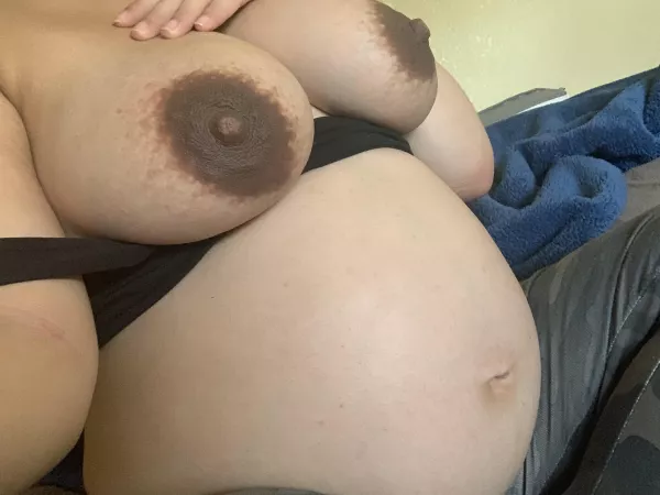 8 months pregnant and already have such full and sore tits who wants to suck on them 🥵 8 months pregnant and already have such full and sore tits who wants to suck on them 🥵