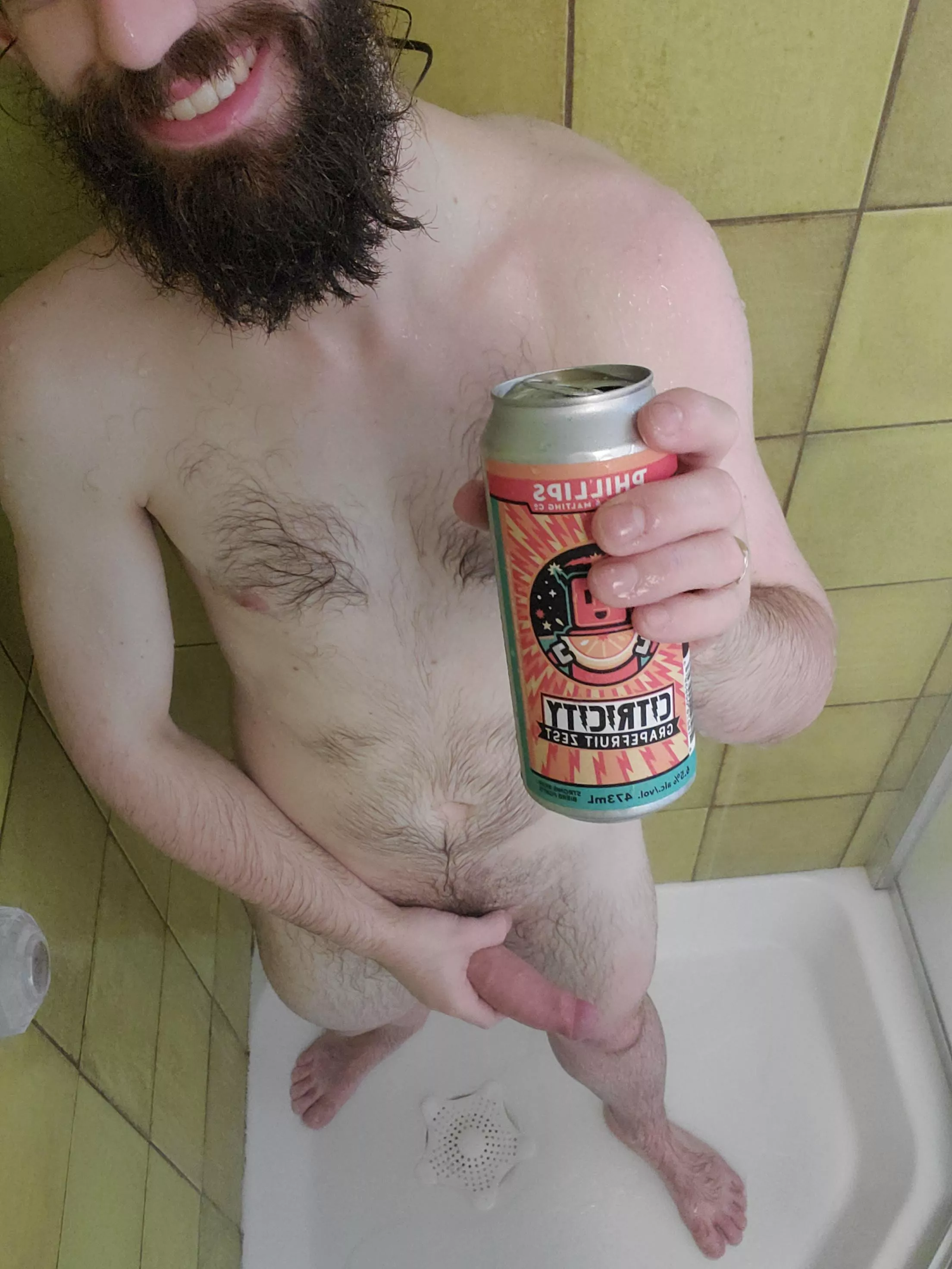 A Beer. A Beard. A (semi) Boner. this is the kind of morning shower I love.