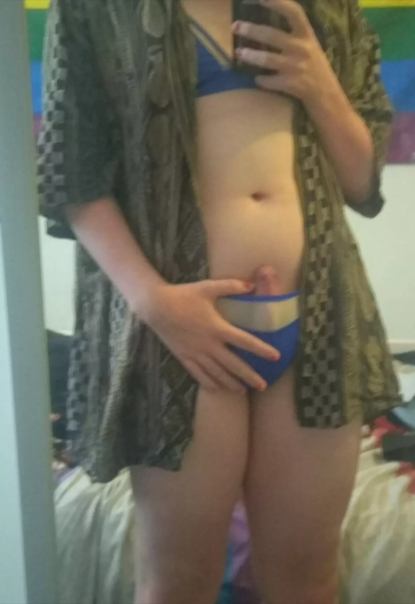 a little bugle coming out from my bikini bottoms. a little bugle coming out from my bikini bottoms.