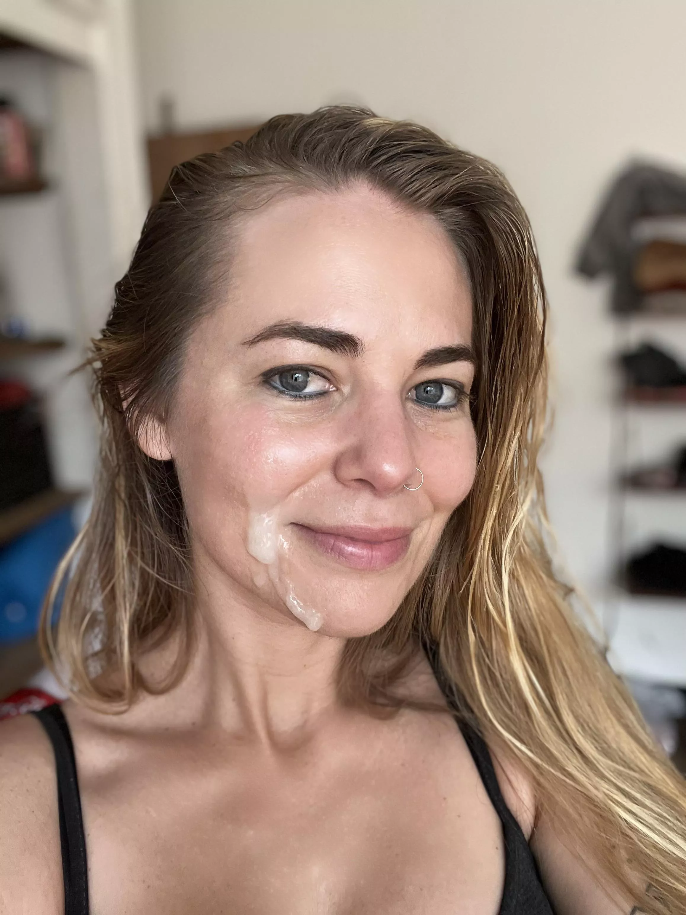 A little mischievous face after a huge load on my face A little mischievous face after a huge load on my face