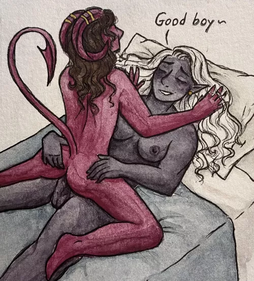 A request from someone on here! My character’s sexuality is basically “anything that can fuck him” so a woman with a dick totally fits that description haha