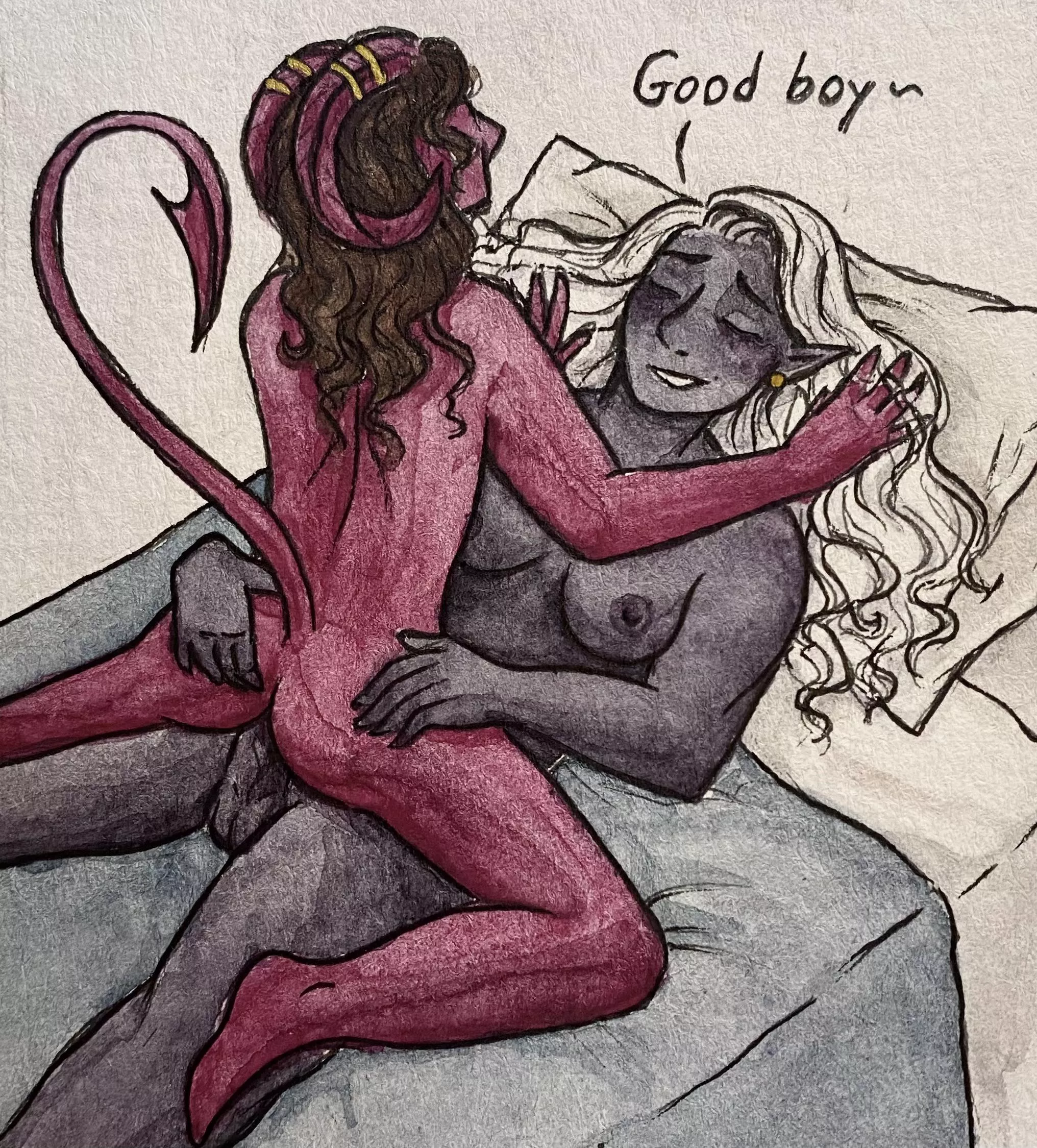 A request from someone on here! My character’s sexuality is basically “anything that can fuck him” so a woman with a dick totally fits that description haha