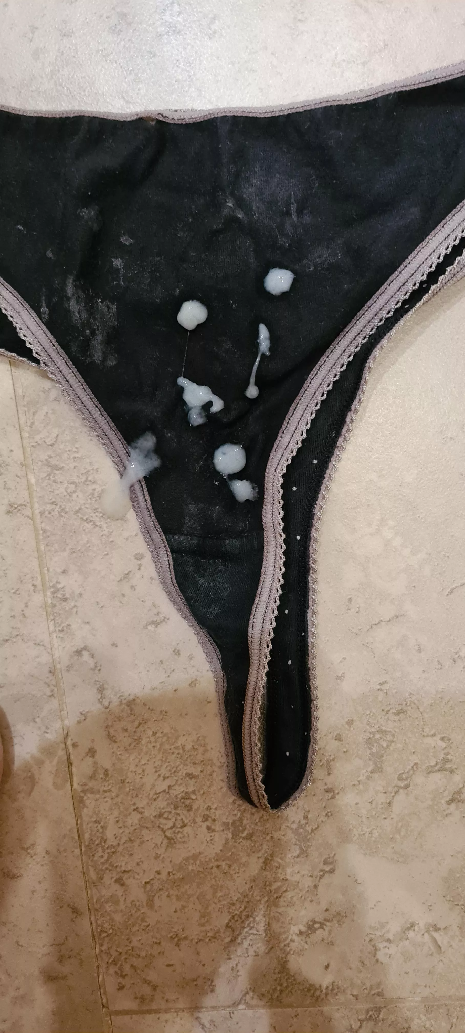 A splattering a cum on my wifes black panties! 😋 nudes cummedpanties NUDE-PICS