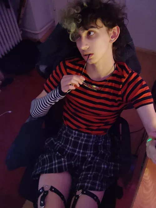 A stripey femboy look today. Hope you like it! A stripey femboy look today. Hope you like it!