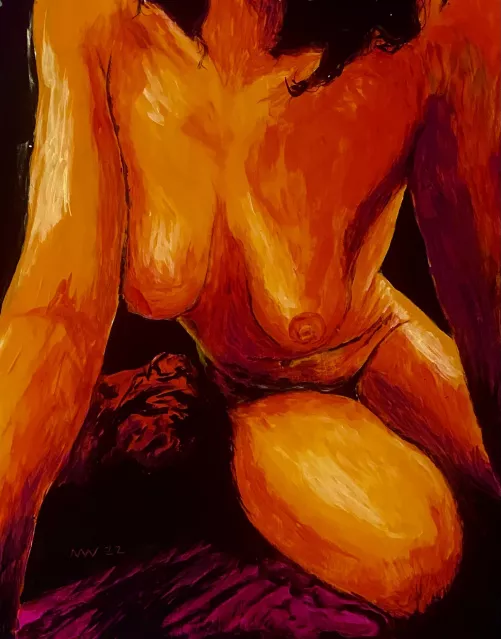 “A Woman is a Fast-Moving Picnic”, acrylic on panel.