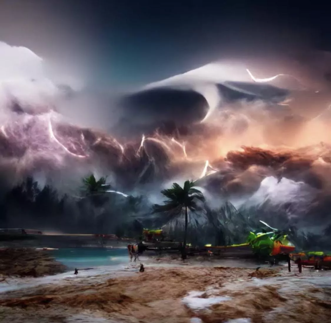 AI Art - Storm front hits tropical beach