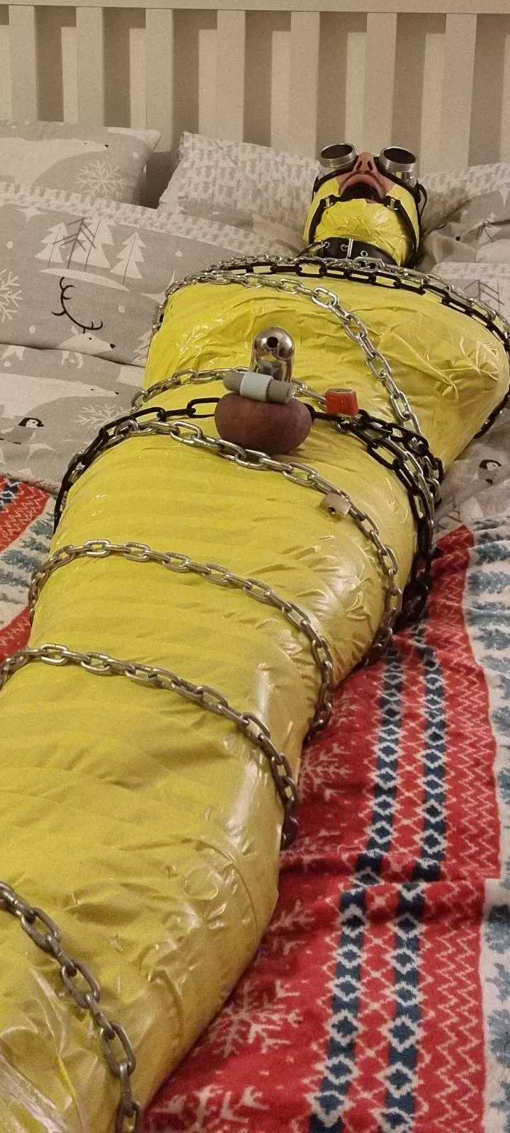All taped up with chains & chastity & nowhere to go ;)