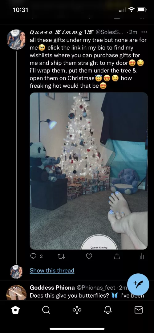 all these gifts under my tree but none are for me🥺 click the link in my bio to find my wishlists where you can purchase gifts for me and ship them straight to my doorðŸ˜ðŸ¤¤ i’ll wrap them, put them under the tree & open them on Christmas😇ðŸ