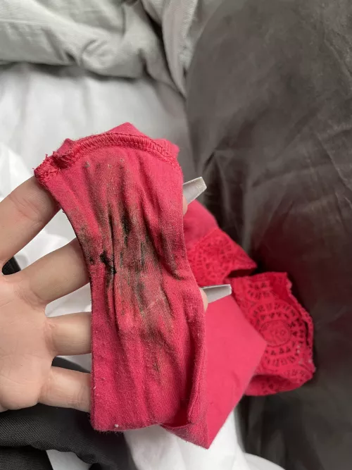 any period panty lovers here? 🩸FRAGRANT & STIFF panties with blood spotting available now!