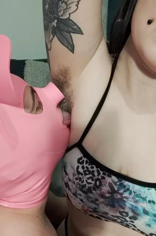 Are you jealous? I bet you'd love to be tonguing my hairy armpit right now, cleaning up my sweet, musky sweat π My lucky pig gets to lick and sniff my perfect pits after a long day of sweaty activities! You can only dream of taking his place π