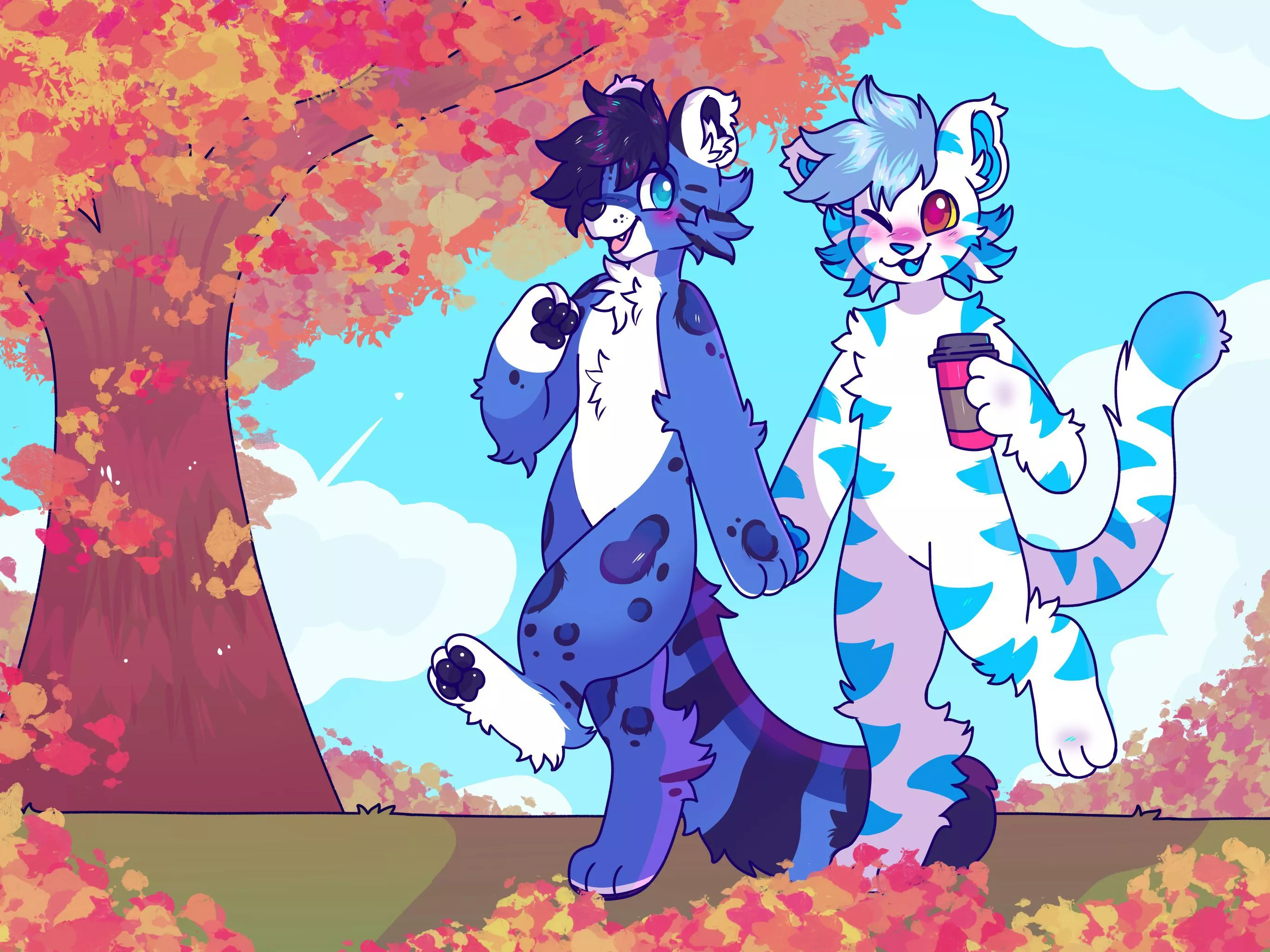 autumn~ 🍁🍂🍃<art by me @spookyfoxinc on twitter, commissioned by roman the tiger>