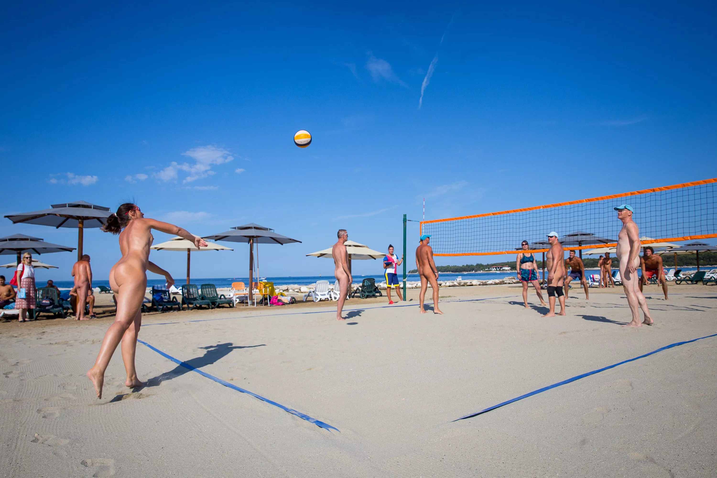 Beach volleyball at Valalta Naturist Camp, Rovinj, Croatia Beach volleyball at Valalta Naturist Camp, Rovinj, Croatia
