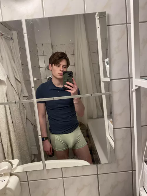 Before jumping into the shower.