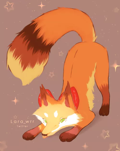Big bowed foxxo 🦊🎀(Art by me, Lara_wrr on Twitter)