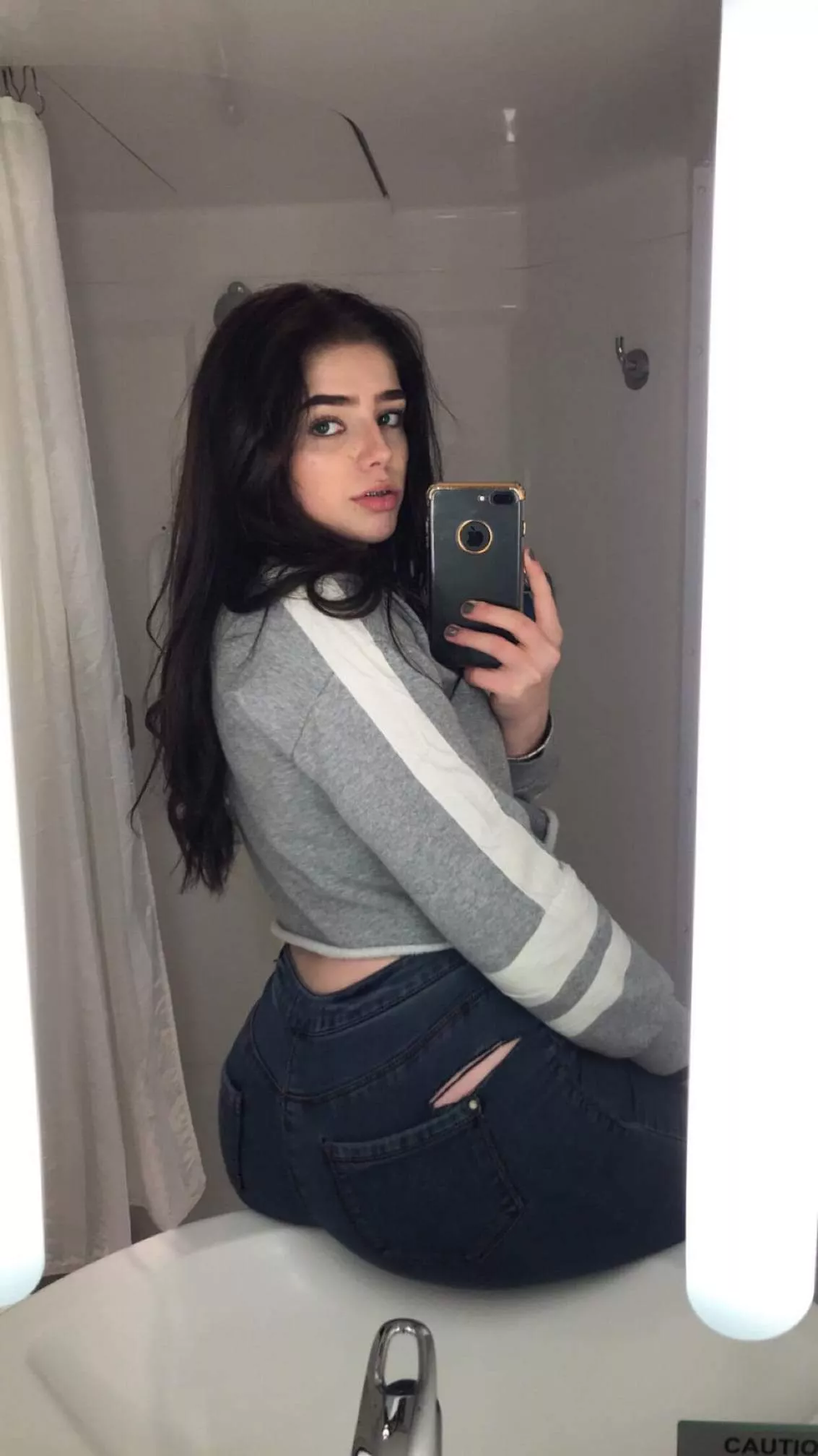 Big butt brunette with braces Big butt brunette with braces