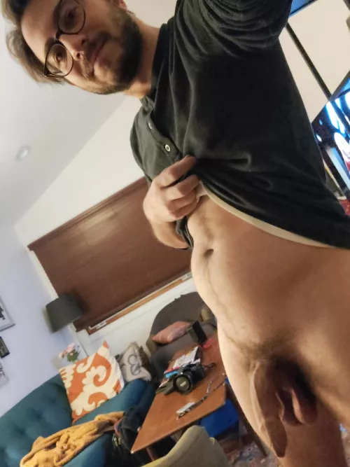 Big heavy balls behind my uncut dick