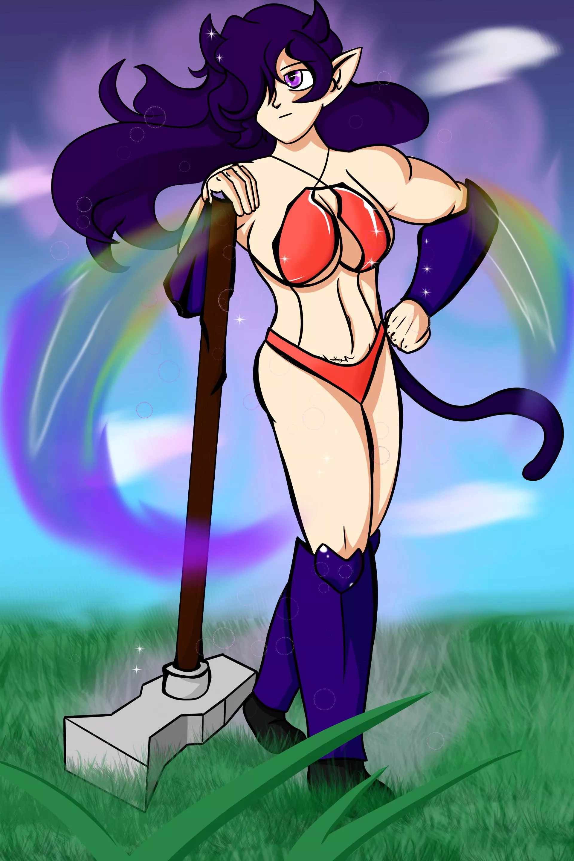 Bikini armor half elf demon with a cat's tail Bikini armor half elf demon with a cat's tail