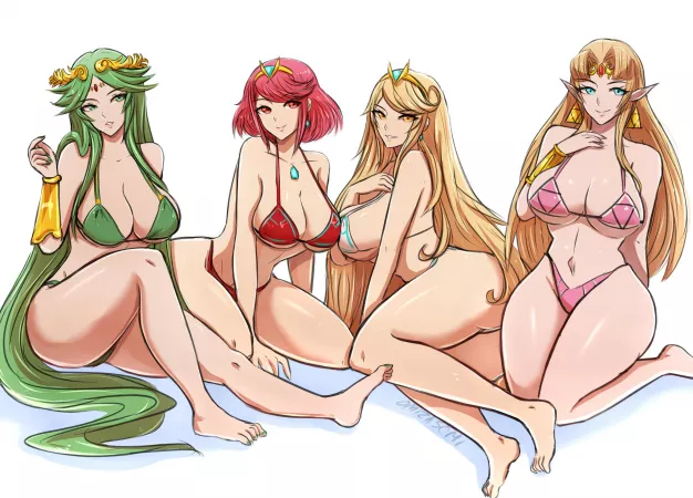 Bikini Palutena, Pyra, Mythra, Zelda Bikini Palutena, Pyra, Mythra, Zelda