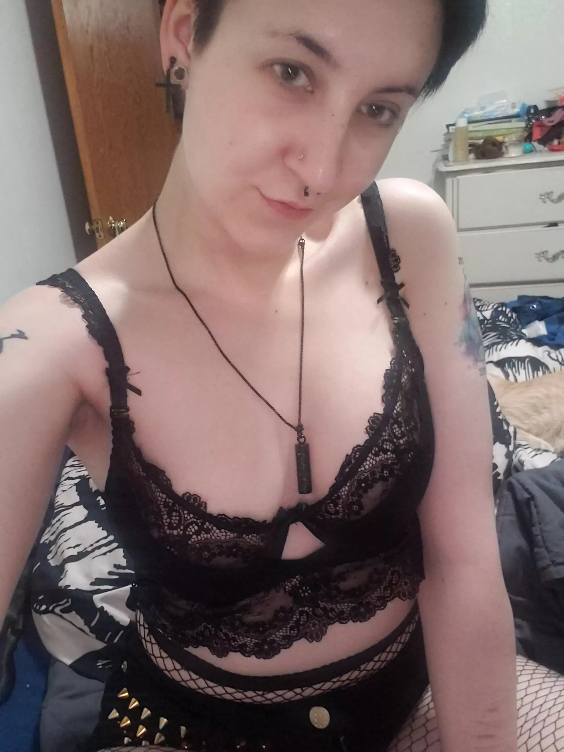 Black lace and spiked shorts are cute together (OC) Black lace and spiked shorts are cute together (OC)