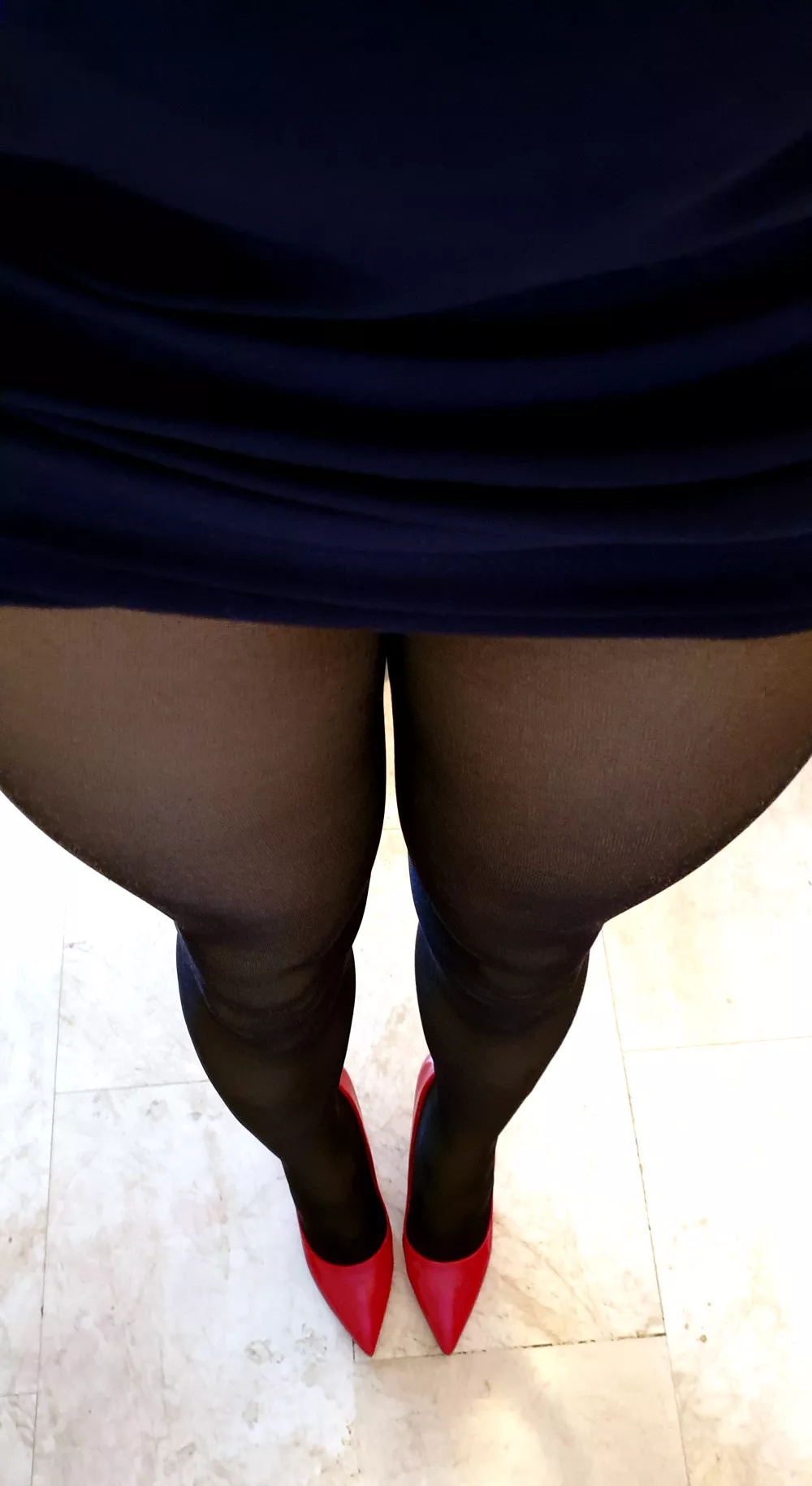 blue mini skirt and red heels, what do you think? blue mini skirt and red heels, what do you think?