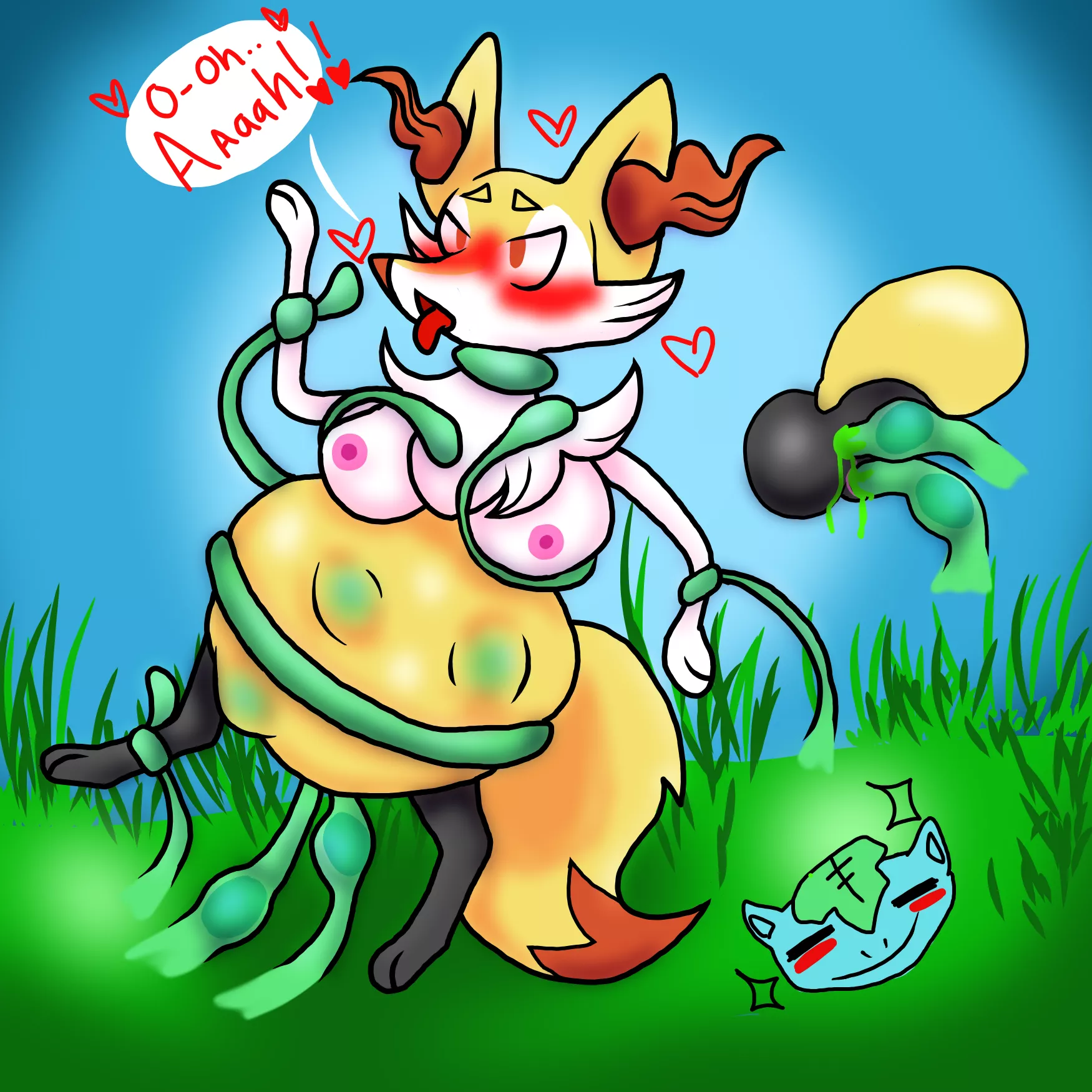 Braixen is helping Venusaur spread pollen! Braixen is helping Venusaur spread pollen!