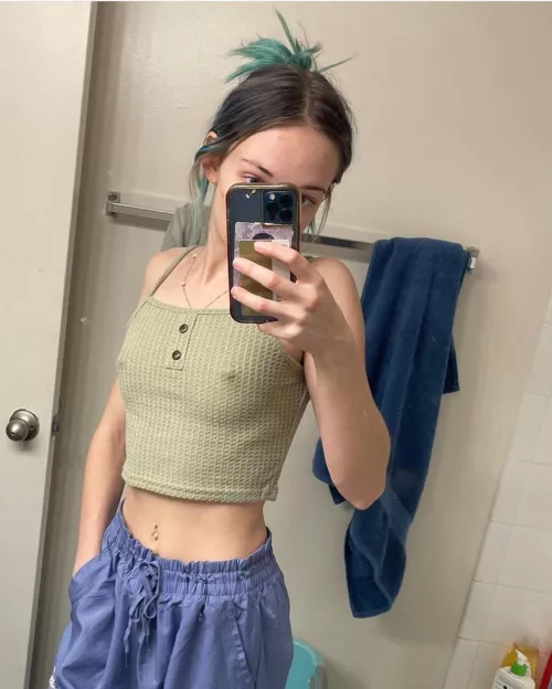 Braless selfie