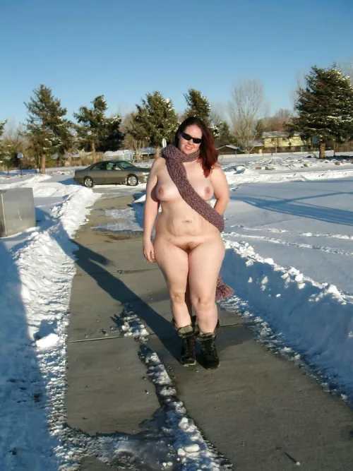Braving the cold with nothing but a scarf