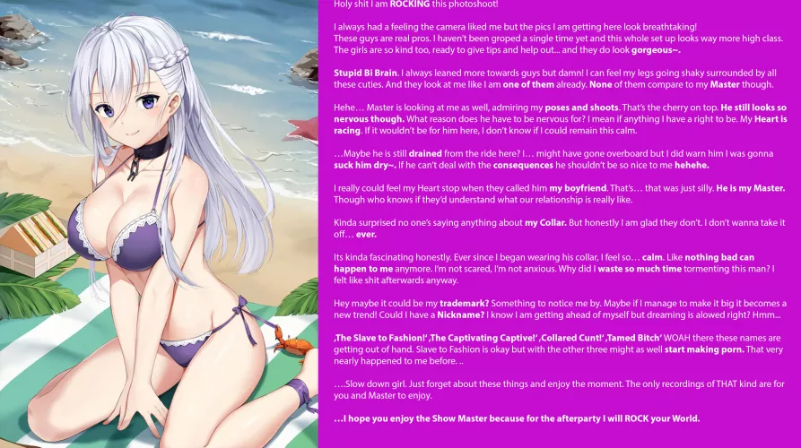 Bully to Maid - Beach Shoot [Part 6 of ?] [Bikini] [Collar] [Modelling] [Femsub] [Implied Bisexual] [wholesome]