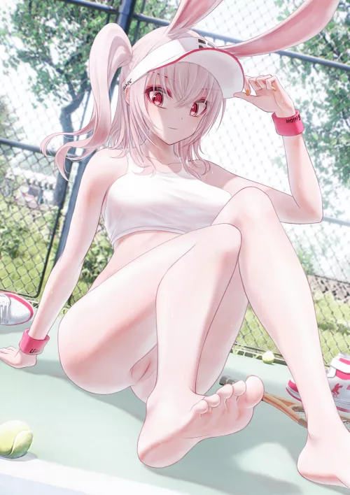 Bunny girl plays tennis bottomless on a hot day (Li-se, artist's OC) [Bae.C]