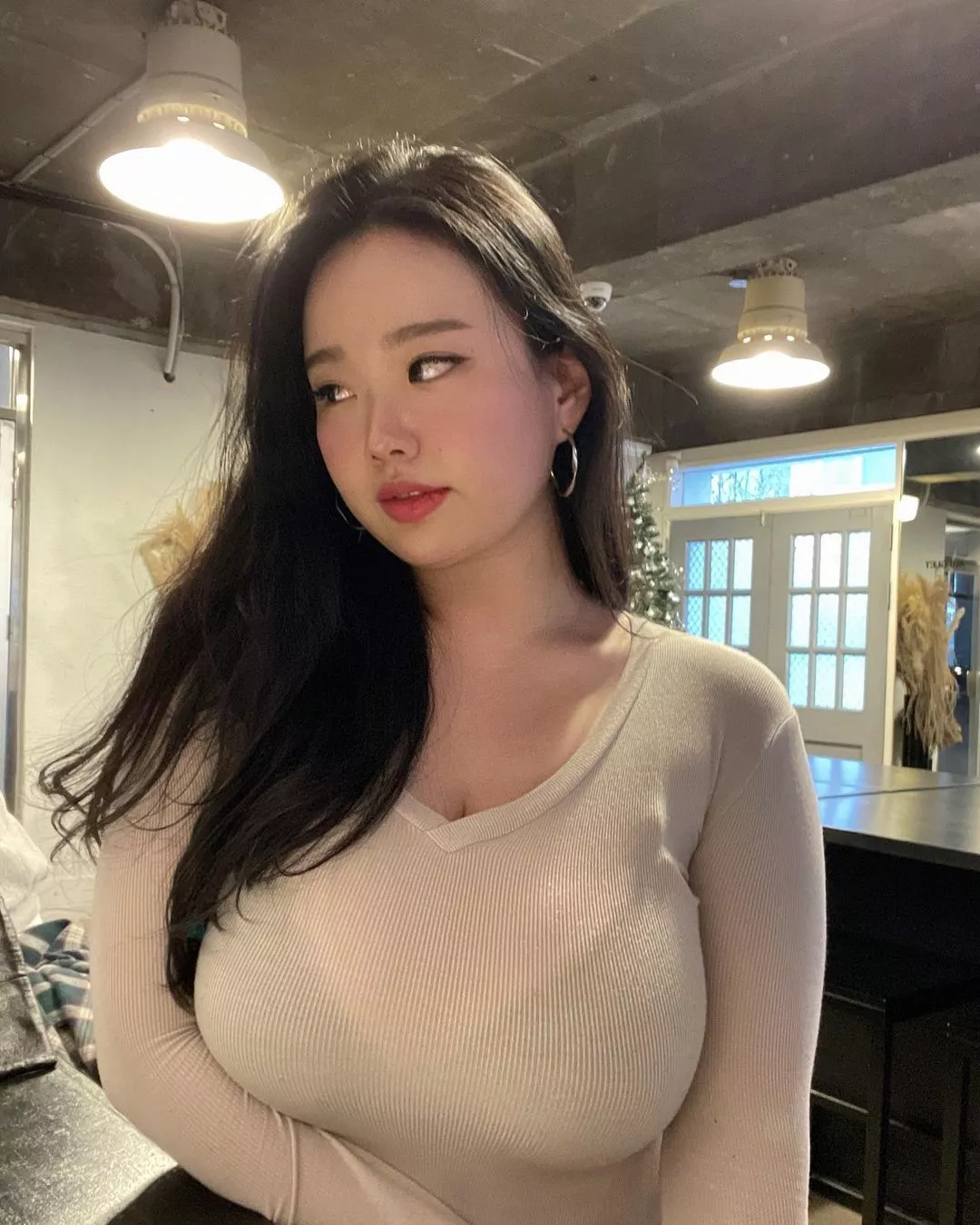 Busty Asian with see-through