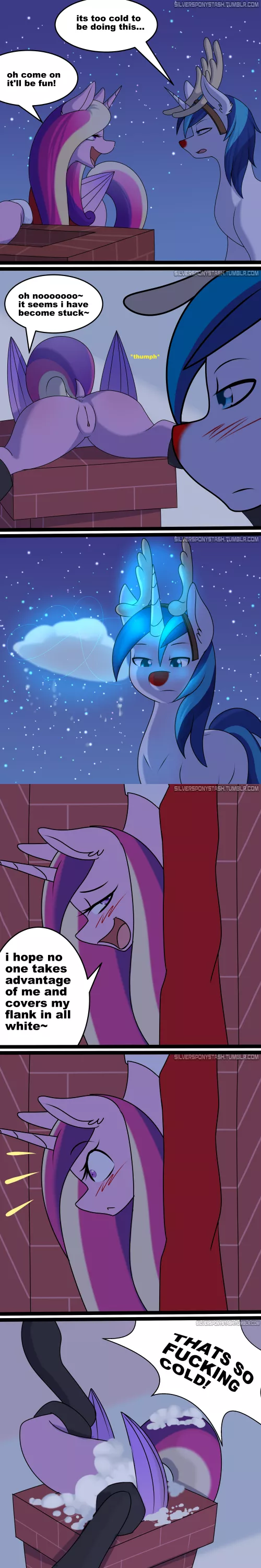 cadence and shining armour fucking around on the roof (Silverfox057)