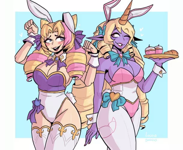 Cafe Cuties Bunnies Soraka and Gwen by (Loggus_doggus)