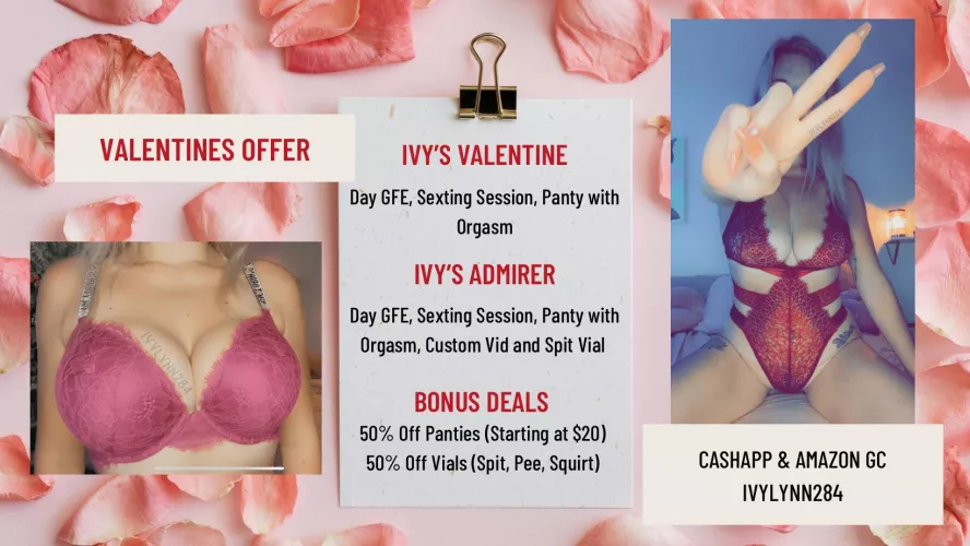 Can I Be Your Sexy Valentine? 😇 Check Out My Sale ❣️ Half Off Panties • GFE Bundles & More! 💦 Menu & Reviews On Profile 🔥 [Selling] [kik] Ivylynn284