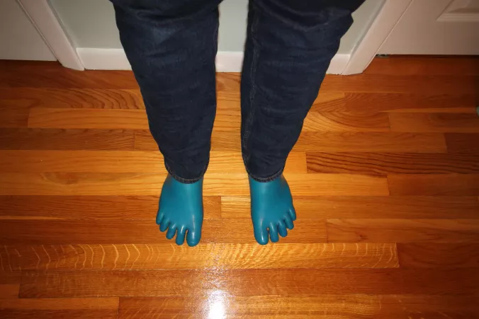 Cerulean blue latex toe socks under jeans Cerulean blue latex toe socks under jeans
