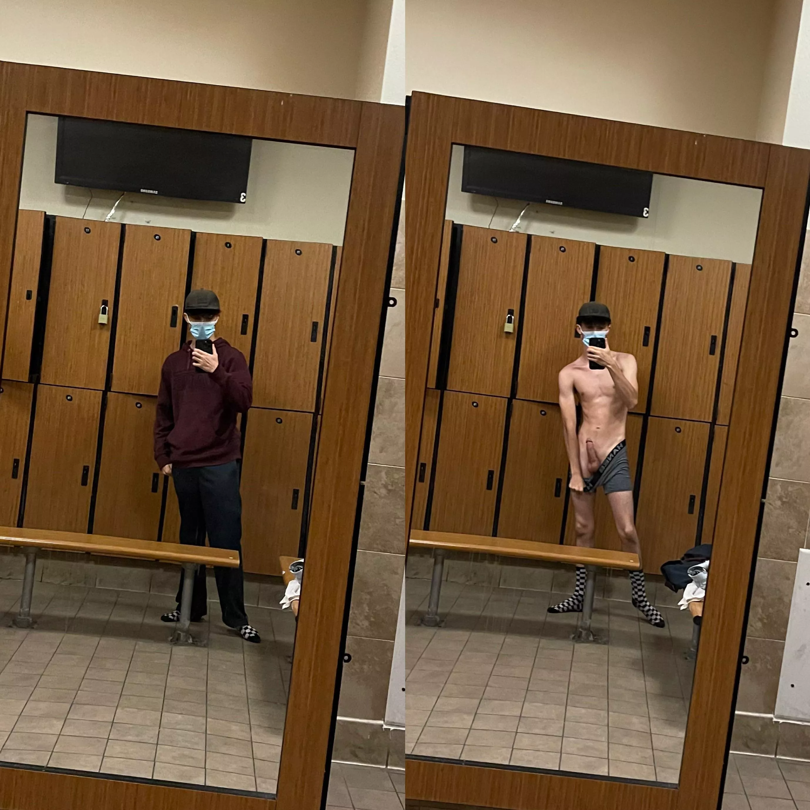 Changing in the locker room is a bit Hard ;) Changing in the locker room is a bit Hard ;)