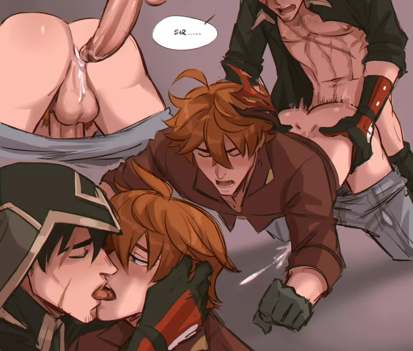 Childe and a Pyro agent (Genshin Impact)