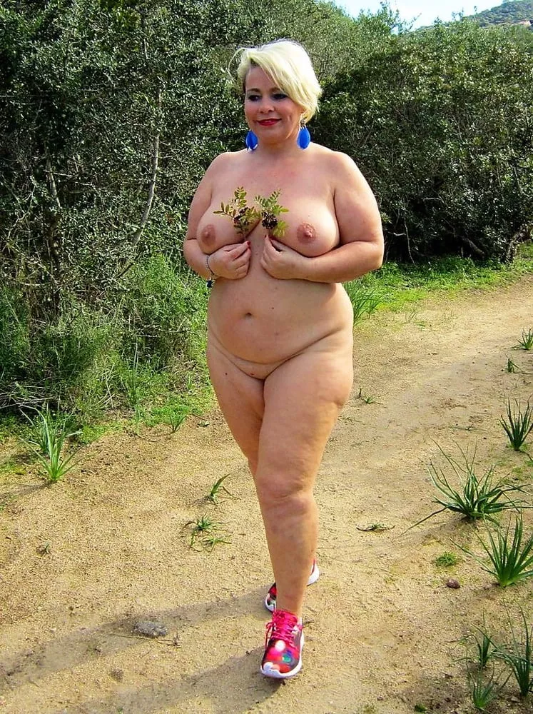 Chunky blonde going on a nude hike Chunky blonde going on a nude hike