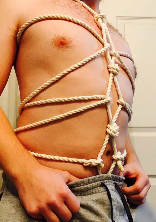 Classic Hishi Karada, not the prettiest but it’s my first attempt at shibari, super comfortable!