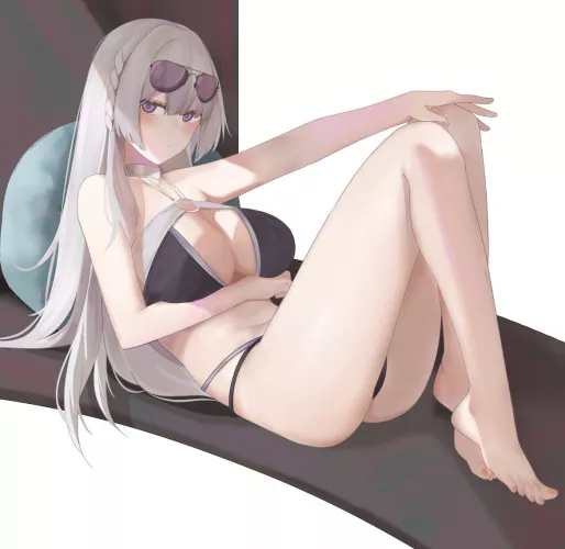 Commander, will you rub sun tan lotion on my thighs? You better not yet any ideas, Pervert.. (AK-15, Girl's Frontline, Task Force Defy)