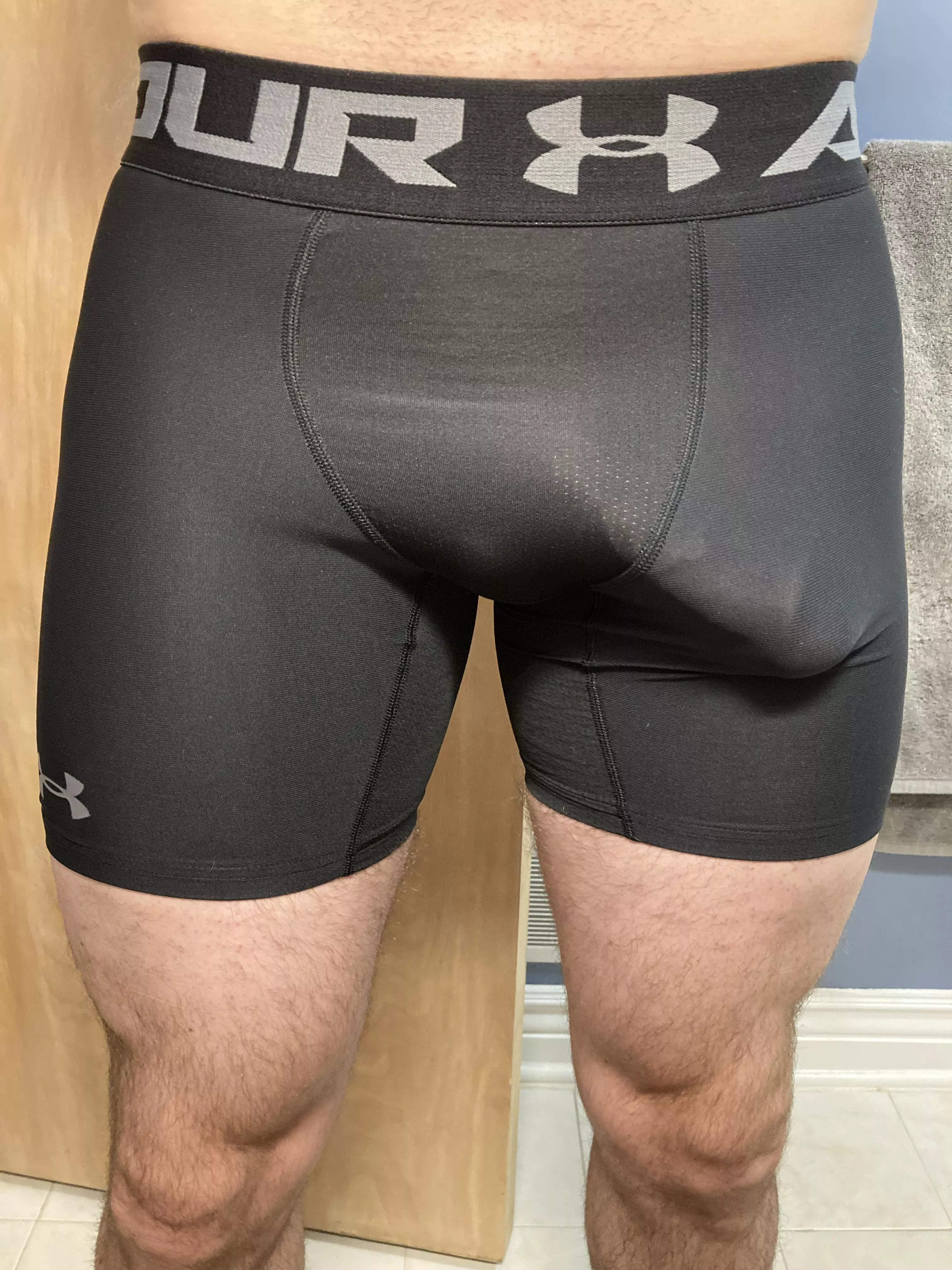 Bulging Boner In White Compression Shorts