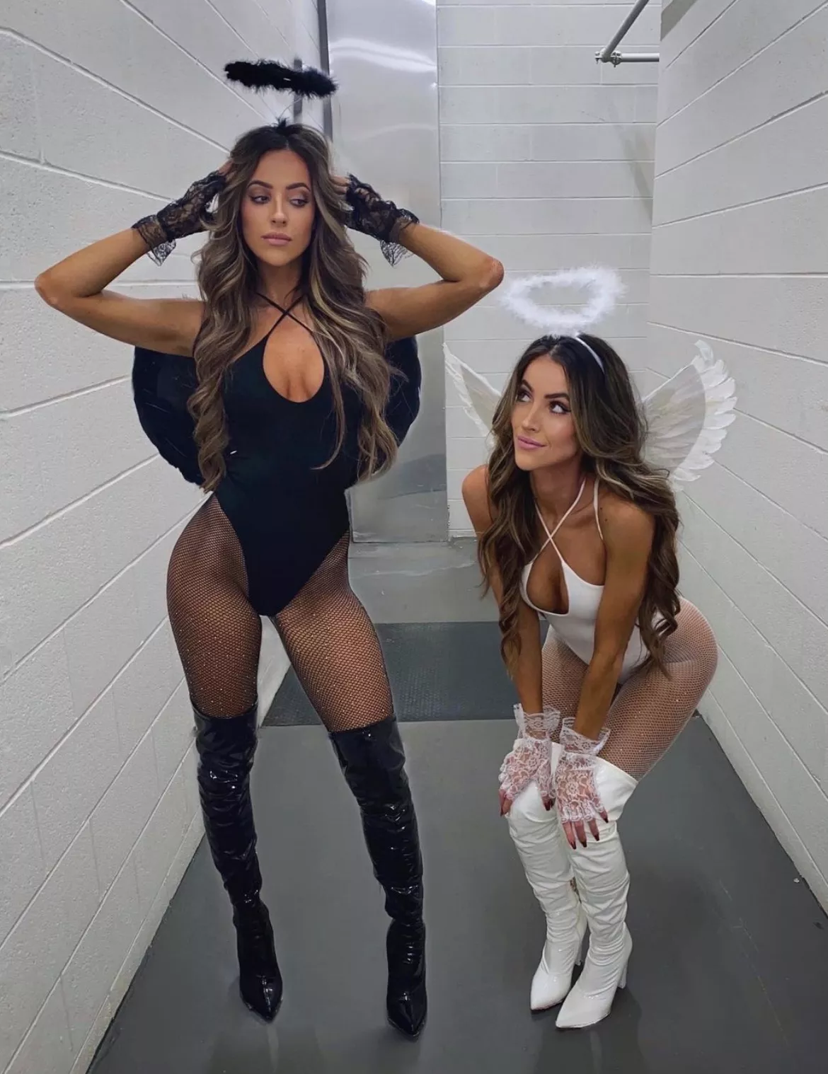 Contrasting sisters contributing to a slutty halloween Contrasting sisters contributing to a slutty halloween