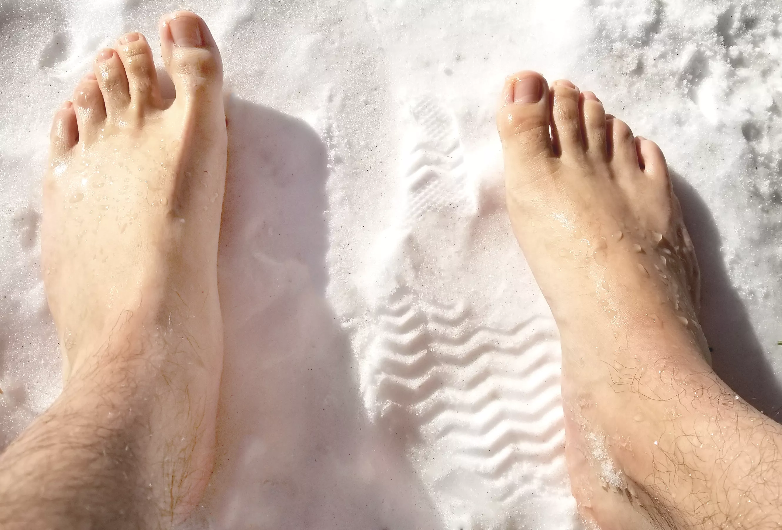 Cover my feet in white like the snow?