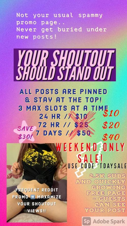 Creators! 🧡 Looking to grow ⬆️ your OnlyFans? I offer paid Pinned 📌 Shoutouts on my personal page (spam free look!) of 2.5k subs & growing 50+ daily. ⬆️ Your post STAYS on TOP ⬆️ never gets lost under new posts! 😯 I Reddit promo