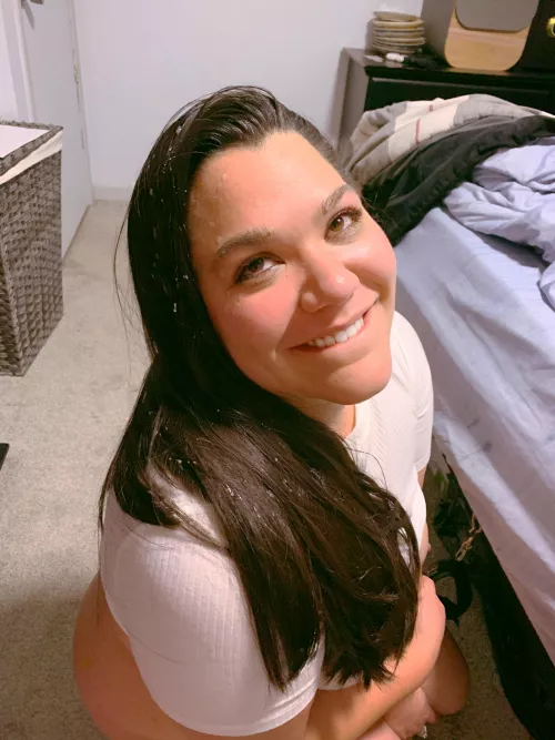 Cum all over my hair. I was lucky enough to get a little on my face too 😁